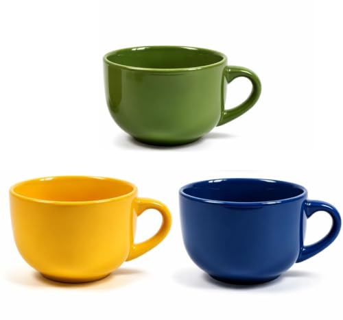PALUPLUS Set 3 Tazze da Colazione in Porcellana Multicolor, Capacità 450 ml, Tazze Mug con manico, Lavabili in Lavastoviglie, adatte per Microonde, per Thè, Latte, Caffè Americano -250F