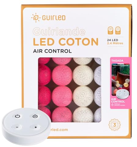 Ghirlanda luminosa a sfera in cotone con LED USB - Telecomando wireless - Caricatore doppio USB 2A incluso - 4 intensità - 24 sfere - Tagada