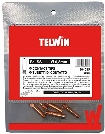 Telwin Tubetti di Contatto Ø 0,8 mm per Saldatura MIG/MAG, Set da 5 Pezzi, Adatti a Filo Acciaio/Inox, Ricambi Consumabili Contact Tips per Torcia per Saldare
