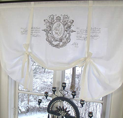 LillaBelle Raff Gardine Jeanne Weiss Rollo 120x100 cm Engel Shabby Vintage Romantik Landhaus