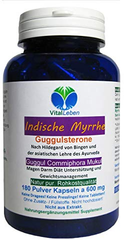 GUGGUL Indische MYRRHE Ayurveda Guggulsterone 180 Pulver Kapseln - Commiphora Mukul Premium Qualität. NATUR PUR - OHNE ZUSATZSTOFFE - OHNE FÜLLSTOFFE. Abgefüllt in Deutschland. 26810-180