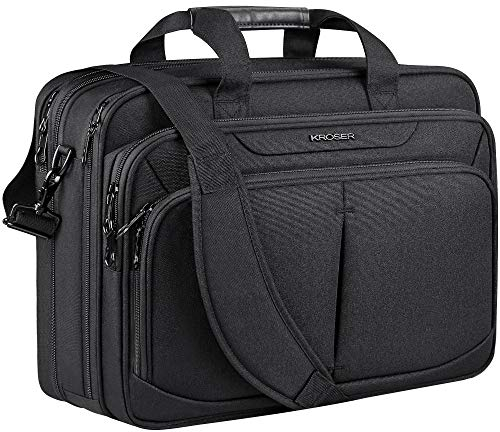 KROSER LaptopTasche 18 Upgrade Erweiterbare Leichte Aktentasche für 17,3 Laptop Premium Arbeitstasche Wasserdichte Umhängetasche mit RFID-Taschen für Schule/Reisen/Frauen/Männer-Schwarz MEHRWEG