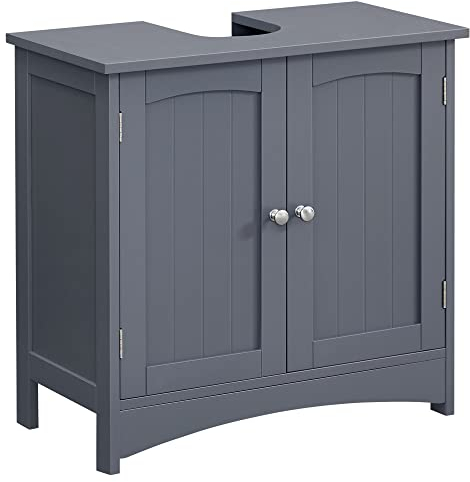 VASAGLE Waschbeckenunterschrank, Unterschrank, Badezimmerschrank, 30 x 60 x 60 cm, 2 Türen, Badschrank, höhenverstellbare Ablage, grau BBC001G01