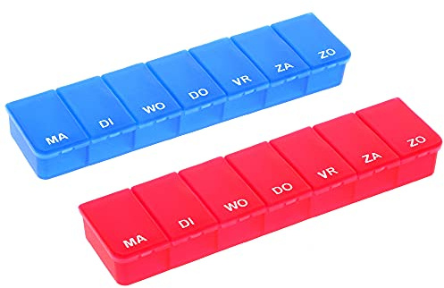 COM-FOUR® 2X Medikamentendosierer auf NIEDERLÄNDISCH, Medikamenten-Box | je 1 Fach - Pillendose - Pillenbox - Tablettenbox - Wochendosierer zur Aufbewahrung [NIEDERLÄNDISCH]