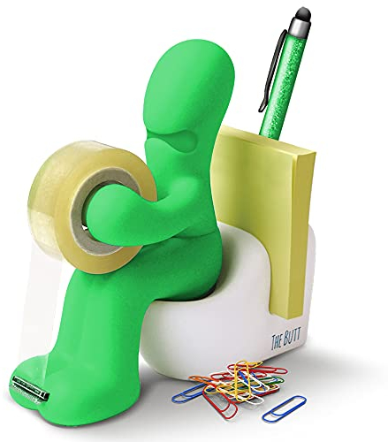 THE BUTT - Porta Nastro Adesivo e Portaoggetti - Accessorio Divertente per Ufficio, Casa o Scuola - Organizer per Scrivania e Porta Bloc-notes, con Graffette e Penna - Perfetto come Regalo (VERDE)