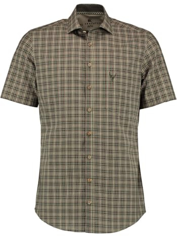 OS Trachten Herren Hemd Kurzarm Jagdhemd Piwaya, Größe:43/44, Farbe:Oliv