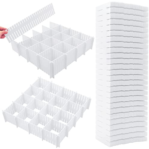Ptanok 45 Pack Drawer Dividers, Plastic Adjustable Drawer Storage Organizer for Tidying Clutter Socks, Underwear, Makeup, Kitchen, Dresser White