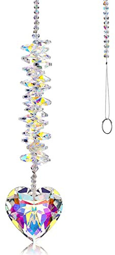 Acchiappasole in cristallo arcobaleno, da appendere, a forma di cuore, prismi, perline chakra, ciondoli per casa, giardino, finestra (colore AB)
