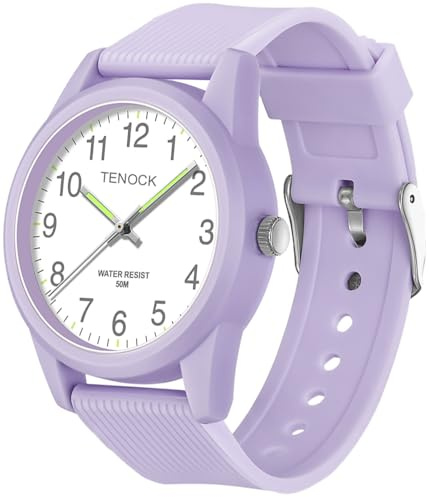 TENOCK Kids Analog Watches for Girls Boys Watches with Soft Band Learning Time 50M Waterproof Children Watch Easy to Read for Ages 4-12 Kids Gift (Purple)