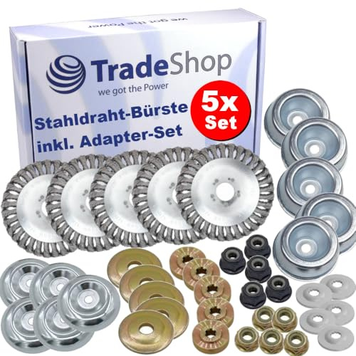 5X Trade-Shop Entrostender Stahldraht-Bürstenkopf Unkrautbürste 15cm x 2,54cm inkl. Adapter-Set kompatibel mit Stihl FS55 FS56 FS80 FS85 FS90R FS100 F108