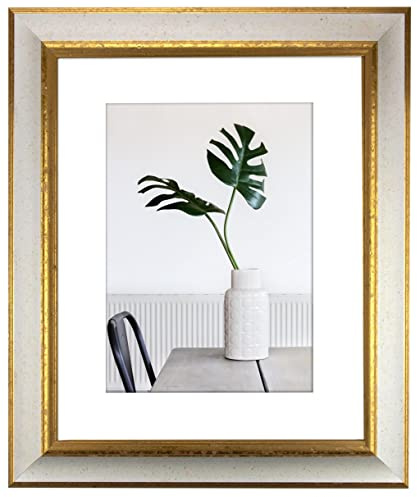 myposterframe Bilderrahmen Echtholz 28 x 36 cm Dysnomia – Edler Barockrahmen für Bilder, Photos & Gemälde – Hoch- & Querformat möglich – Weiß Gold