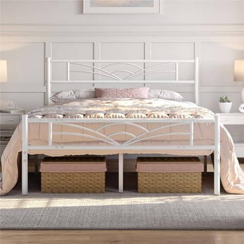 Yaheetech Cama Doble con Espacio Bajo Marco Metal Altura 32 cm Cama Individual con Cabecera para Colchón de 140X 200 cm Blanco