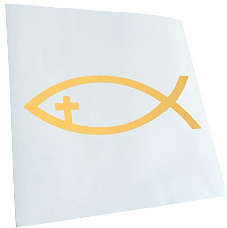 Kiwistar - Autoaufkleber - Goldchrom - 20x7cm Kreuz Fisch Aufkleber für Auto, Laptop, Fahrrad, LKW, Motorrad mehrfarbig JDM Decal Racing