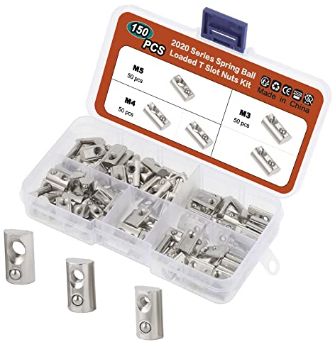 Moendergo Nutensteine für Hammerköpfe, vernickelter Karbonstahl, für Möbel, Nutensteine für Aluminium-Profile, Holzbearbeitung (150 PCS NUSS mit Federkugel)