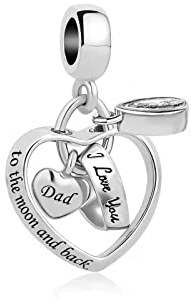 FGT Dad Love Heart Charm Compatible with Pandora Charms Bracelets I Love You Father Daddy Daughter Girls Family Son Birthday Fathers Day