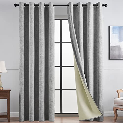 Topfinel Verdunklungsvorhänge Wohnzimmer Leinen Gardinen 100% Blickdicht Vorhänge mit Ösen Grau 1 STK 228 x 228 cm, Dicke und Schwere Blackout Curtains