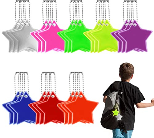 YiliYa Sicherheits Reflektor Anhänger,24 Stück Kinder Reflektor Anhänger | Stern Sicherheits Reflektor für Schultasche Rucksack Radfahren Gehen Laufen