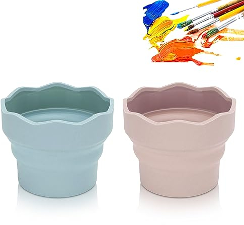 Cyrank Wasserbecher für Pinsel, Wasserfarbkasten, 2 Stück Pinselbecher, Faltbarer Wasserbecher Für Wasserfarben, Silikon, Wascheimer, Pinselhalter, Reiniger Für Aquarell-Acryl-Ölgemälde