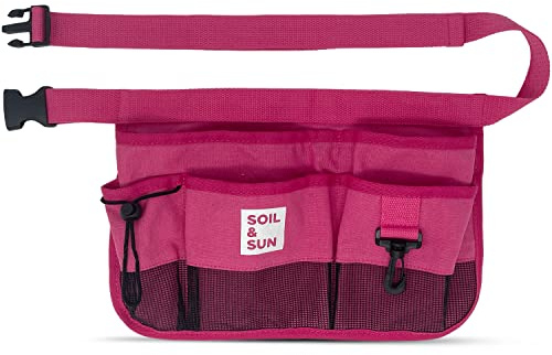 Soil & Sun Garden Tool Belt for Women, Tool Apron, Utility Belt Women, Teacher, Canvas Waist Apron with Pockets,Garden Aprons (Pink)