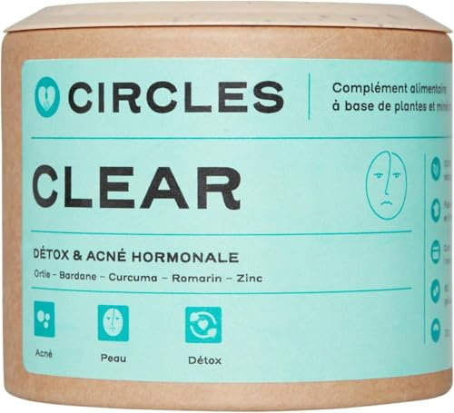 Circles CLEAR – Integratore di Zinco Bisglicinato + Bardana, Ortica, Rosmarino e Curcuma | Pelle, Capelli, Unghie, Sistema Immunitario | Vegan | 60 Compresse – 1 Mes di Scorta