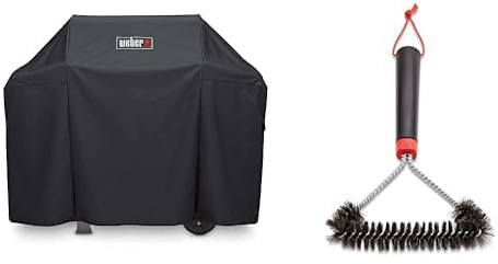 Weber 7183 Premium Hülle für Spirit/Spirit II 300 Serie und Spirit 200 Serie, schwarz & Three-Sided Grill Brush Dreiseitige Grillb rste, 30 cm, Schwarz/Silber, 6277