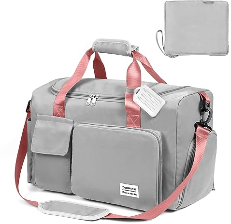 Flintronic Bolsa de Viaje Ligera e Impermeable, Bolsa Grande de Fin de Semana, Bolsas de Hombro para Compras Deportivas en el Gimnasio (con 1 Etiqueta de Equipaje)-Ceniza con Polvo