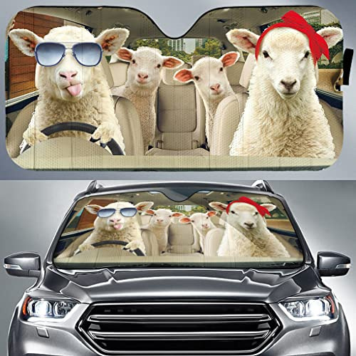 Front Windshield Sun Shade Funny Sheep Family Driving On Summer Car Window Covers Keep Vehicle Cooler Windscreen Cover Universal For Summer Suv Truck