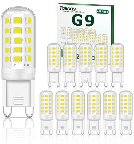 Tailcas G9 Lampadine LED, 12 Pezzi Lampada LED 6000K 500LM 5W Equivalente 50W Lampadine Alogene, AC/DC 220-240V G9 Lampadina Led Bianca Fredda Non Dimmerabile