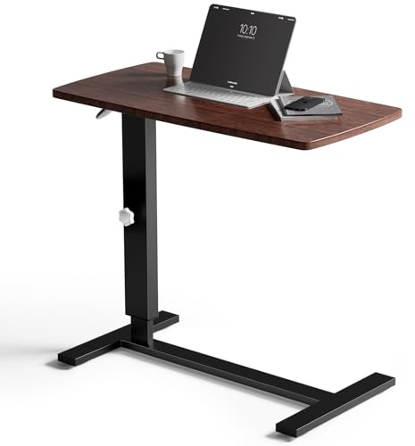 Warmiehomy Overbed Bedside Table with Wheels 67-91cm Adjustable Height Laptop Side Table for Bed & Sofa,Hospital Bed End Table Large Standing Desk for Home Office Bedroom Living Room, Black+Oak