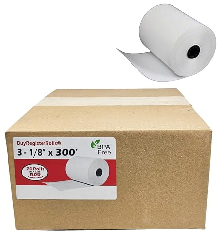 (24 Extra Large Rolls) 3 1/8 x 300 Thermal Paper Receipt Rolls fits all Clover POS Cash Register Printers Star SCP700 TSP100 TSP300 TSP400 TSP500 TSP600 TSP 700 TSP2000 CT S300 from BuyRegisterRolls