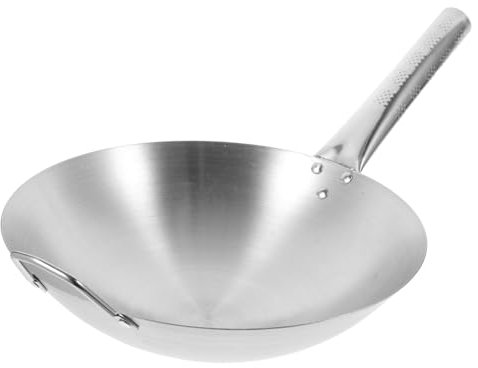LIFKOME Poêle à Frire Antiadhésive Wok Acier Inoxydable Avec Poignée Longue Pour Cuisinière à Gaz Et Induction