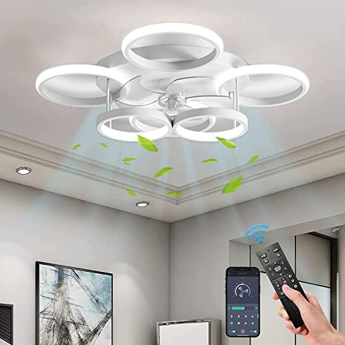 MQW Deckenventilator Mit Beleuchtung,led Deckenleuchte Mit Ventilator Fernbedienung Und APP Leise,48W Dimmbare Deckenlampe Timer Lampe Mit Ventilator Für Schlafzimmer Wohnzimmer Esszimmer Licht,65cm