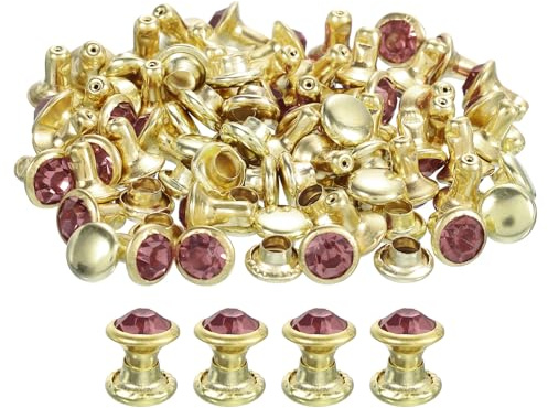QUARKZMAN 100 Stück Goldene Rosa Strassnieten, 6mm/0,24 Lederhandwerk-Nieten Kristallnieten Metall Doppelkappen-Strassnieten Nieten für DIY Lederhandwerk Herstellung Geldbörse Kleidung