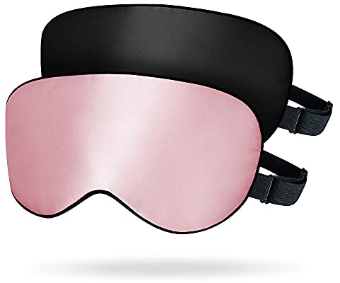 OLESILK 2er Set Maulbeerseide Schlafmaske Unisex, verstellbar, Rosa/Schwarz | Verstellbar, 100% Maulbeerseide Augenmaske für Damen und Herren, stark verdunkelnd für zu Hause oder auf Reisen.