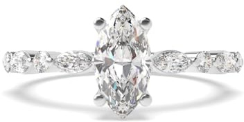 Bague de fiançailles personnalisée 1,0 CT - 10,0 CT marquise excellente coupe moissanite avec accent rond et diamant de laboratoire marquise en or rose jaune blanc 14 carats, D-VVS1, Medium, Pierre