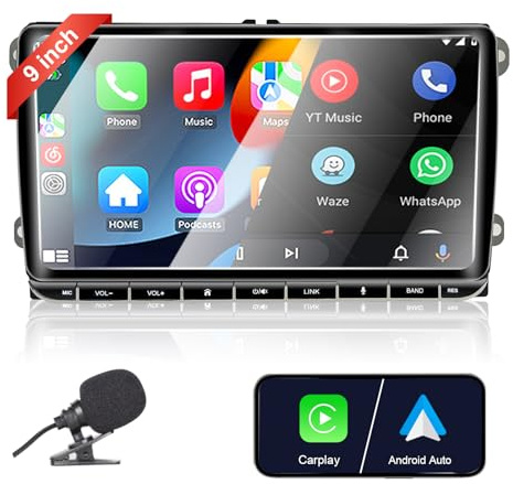 Liulbobu 9 Zoll VW Radio, Autoradio für Golf 5 6 Passat Jetta Caddy Polo cc Tiguan EOS Touran T5 Scirocco Wireless Carplay & Android Auto, mit Touchscreen Radio/Bluetooth/FM/AM/USB/DSP/RDS/Mirror Link