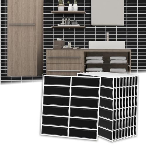 LZQ Lot de 10 autocollants 3D - 30 x 30 cm - Carreaux muraux autocollants en PVC pour cuisine, salle de bain, cuisine, mur arrière - Carreaux de mosaïque (type A, noir)