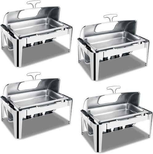 9L Insulated Rectangular Chafing Dish Buffet Set for Weddings, Parties, Banquets - Visible Roll Top Food Tray Water Fuel Rack - Dining Essential