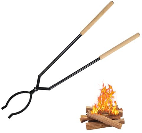 Heavy Duty Firewood Tongs – 42 Large Fireplace Tongs Log Grabber with Scissor Shape Serrated, Portable Expandable Fire Pit Tongs for Outdoor Fire Pit, Indoor Fireplaces, Campfires, Bonfires