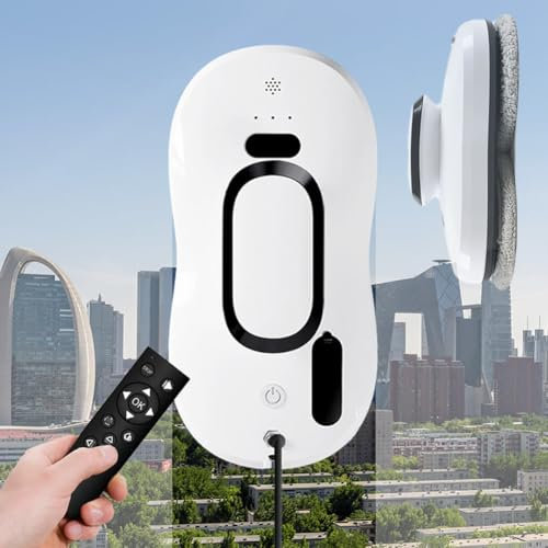 Window Cleaner Robot with Remote Control, Electric Window Cleaning Robotic 5600Pa, Security System, Intelligent Edge Detection, Window Glass Vacuum Robot, for Indoor Outdoor High-rise Glass Windows