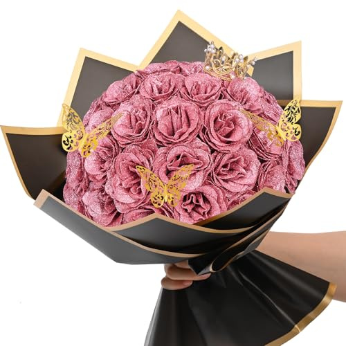 Waipfaru Glitzer-Rosenstrauß, DIY-Blumenstrauß, Geburtstagsgeschenke für Frauen, Mutter, 36 Stück, Roségold-Rose für Ehefrau, Freundin, Valentinstag, Muttertag, Jahrestag, Abschlussfeier
