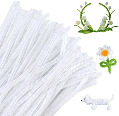 100 Stück Pfeifenputzer zum basteln, Pfeifenreiniger Weiß Chenilledraht, 30cm Biegeplüsch Pfeifenreiniger Set, Pipe Cleaner für Kinder zum Basteln und Kreative DIY Deko