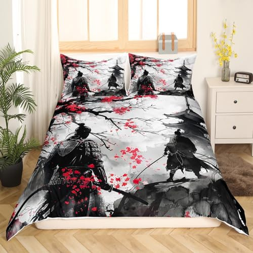 Homemissing Samouraï Japonais Housse De Couette 200X200Cm Enfants Ukiyo - E Japonais Parure De Lit GarçOn Fille Adolescent Sakura DéCoration IntéRieure Literie Set Style Ensemble Literie