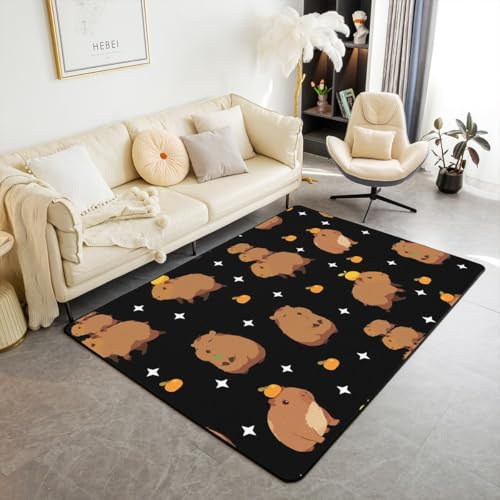 Erosebridal Kawaii Capybara Area Rug,Funny Rodent Animals Carpet 4'11 x 3'3,Cartoon Brown Wildlife Indoor Floor Mat,Capybara Decorations Decorative Rug,Black Capybara Gifts for Men