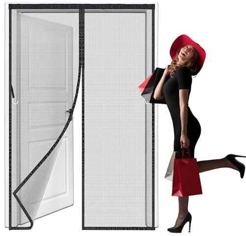 HL-YFC Mosquitera Magnética Para Cortinas,95x205cm Cortina Mosquiteras Magnética de Malla Anti-insectos con,Sellado Automático,Fácil de Ensamblar Negro