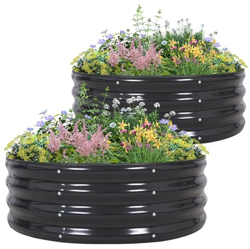 BIRDSINYARD Round Raised Garden Bed 2Pcs 90x90x30cm Metal Raised Bed for Garden Bottomless Galvanised Planter Box Outdoor with Safety Edging for Vegetables, Herb,Flowers, Dark Grey