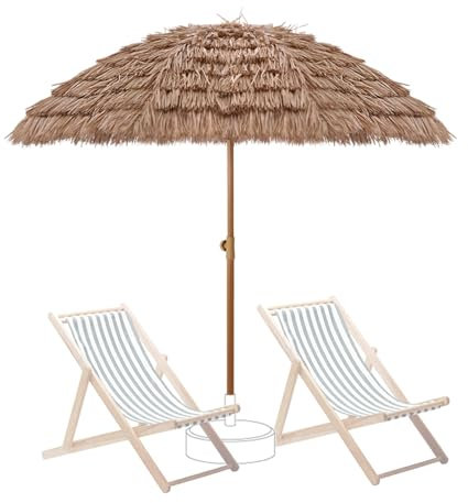160/200/240/300cm Ombrellone da Spiaggia in Stile Hawaiano, Parasole in Paglia UV con Inclinazione e Altezza Regolabile per Esterni, Giardino, Terrazza(10ft/300cm)