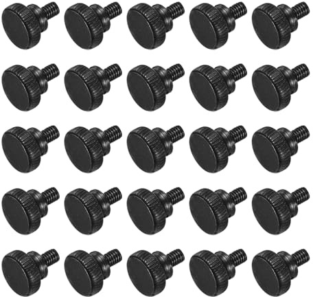 sourcing map Lot de 20 vis moletées M4 x 5 mm, vis moletées à tête plate en acier noir plaqué zinc, boulons à tête moletée métriques avec boutons de préhension à l'épaule, fixations filetées à la main