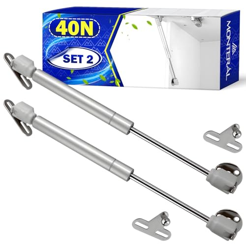 2 Piezas Amortiguador Puerta Cocina 40N Color Níquel - Pistones Hidraulicos Muebles Cocina y para Armarios con Kit de Montaje - Garantía de 10 Años - MONTERAL