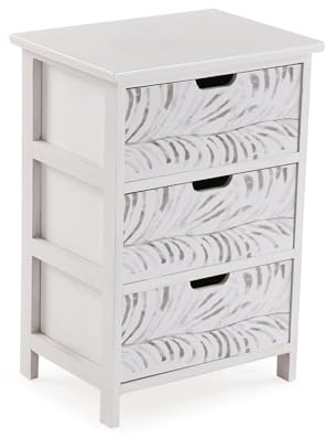 Versa Cajonera 3 Cajones Palm Tree, Estilo Moderno Tropical, 58x40x29 cm, Madera MDF y Paulownia, Blanca